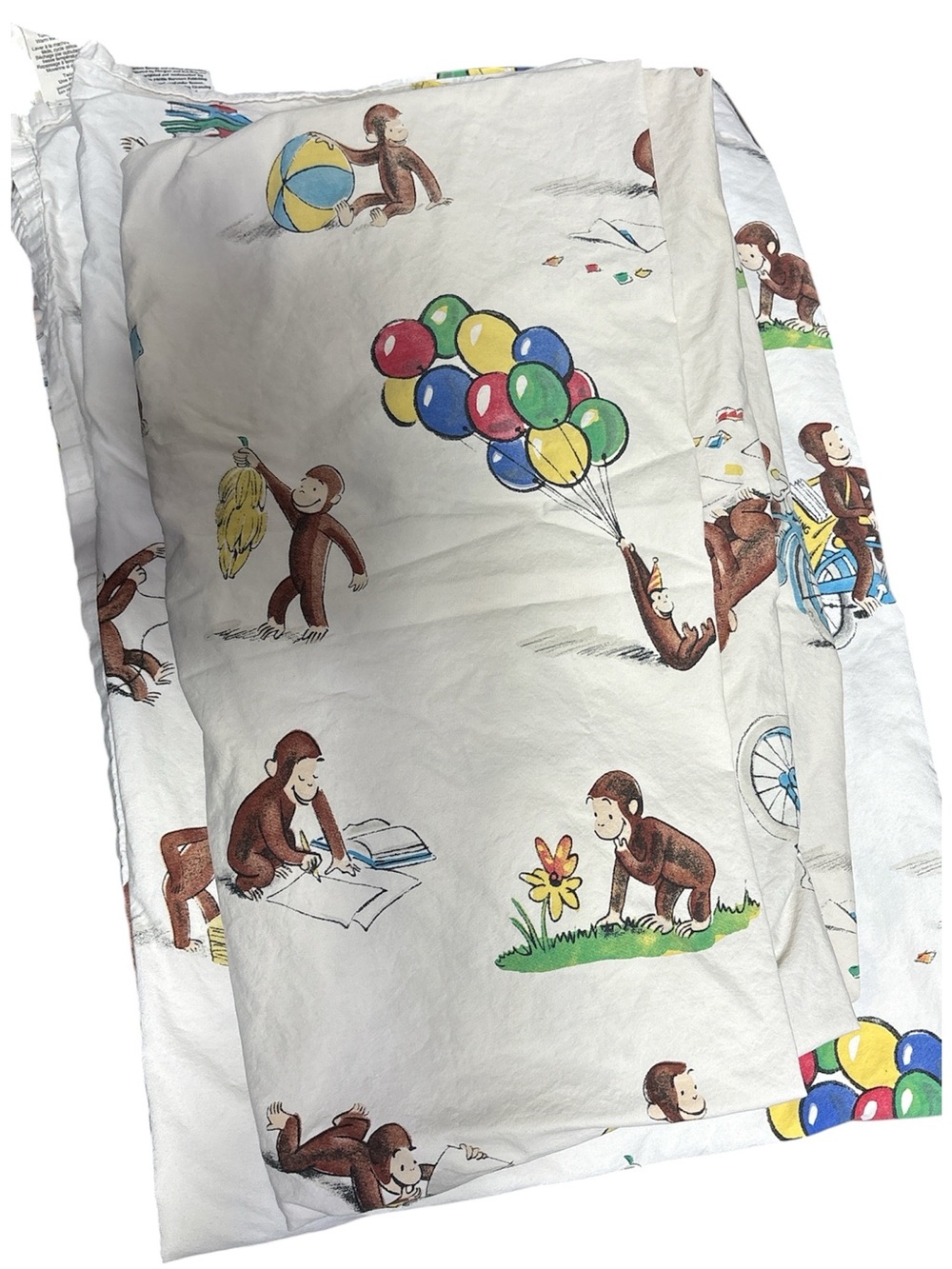 Pottery Barn Curious George Monkey Fun Vibrant Twin Sheet Set Flat and Fitted